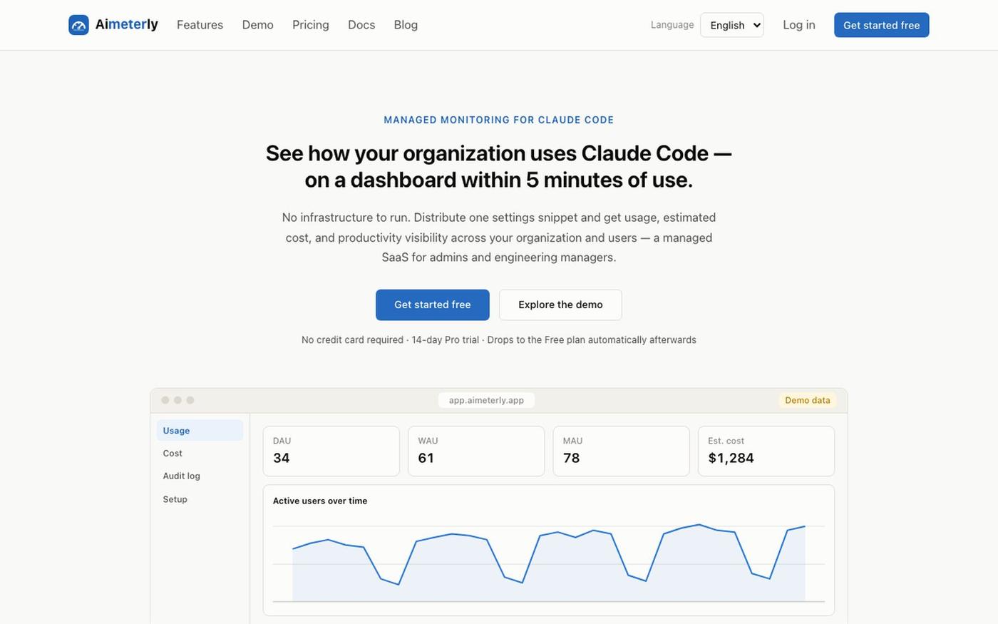 Claude Code usage analytics & cost tracking | Aimeterly — screenshot