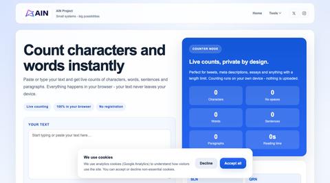Free Character & Word Counter - CNT | AIN Project — screenshot
