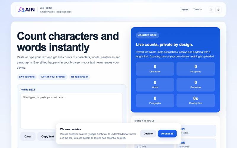 Free Character & Word Counter - CNT | AIN Project — screenshot