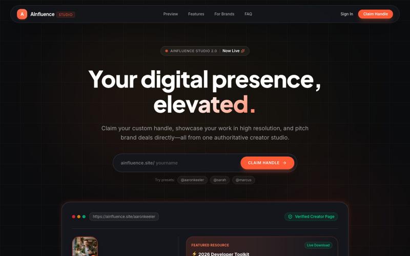 AInfluence Studio — Build Your Creator Business — screenshot