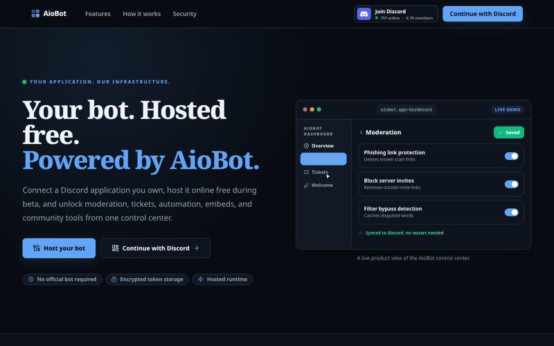AioBot — Your bot, hosted and managed — screenshot