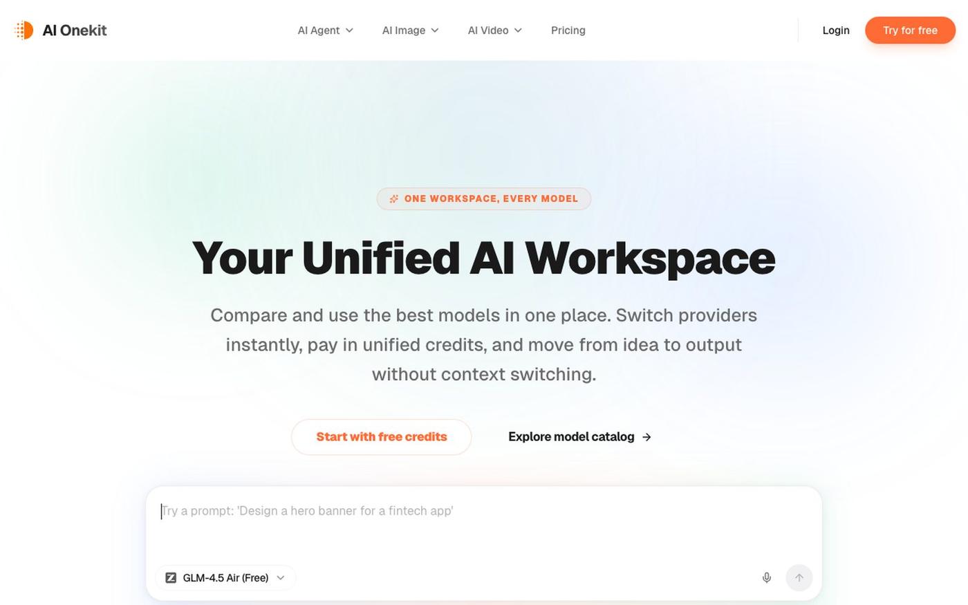 Unified AI Workspace for Chat, Image & Video Models | AI Onekit — screenshot
