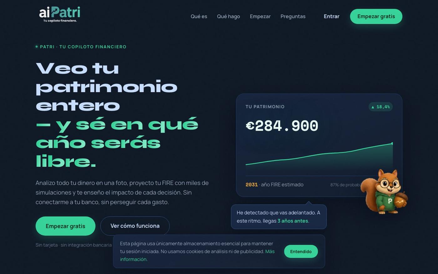 aiPatri · Veo tu patrimonio entero — y sé en qué año serás libre — screenshot