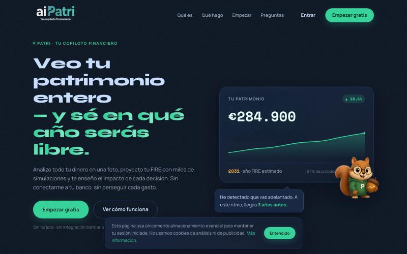 aiPatri · Veo tu patrimonio entero — y sé en qué año serás libre — screenshot
