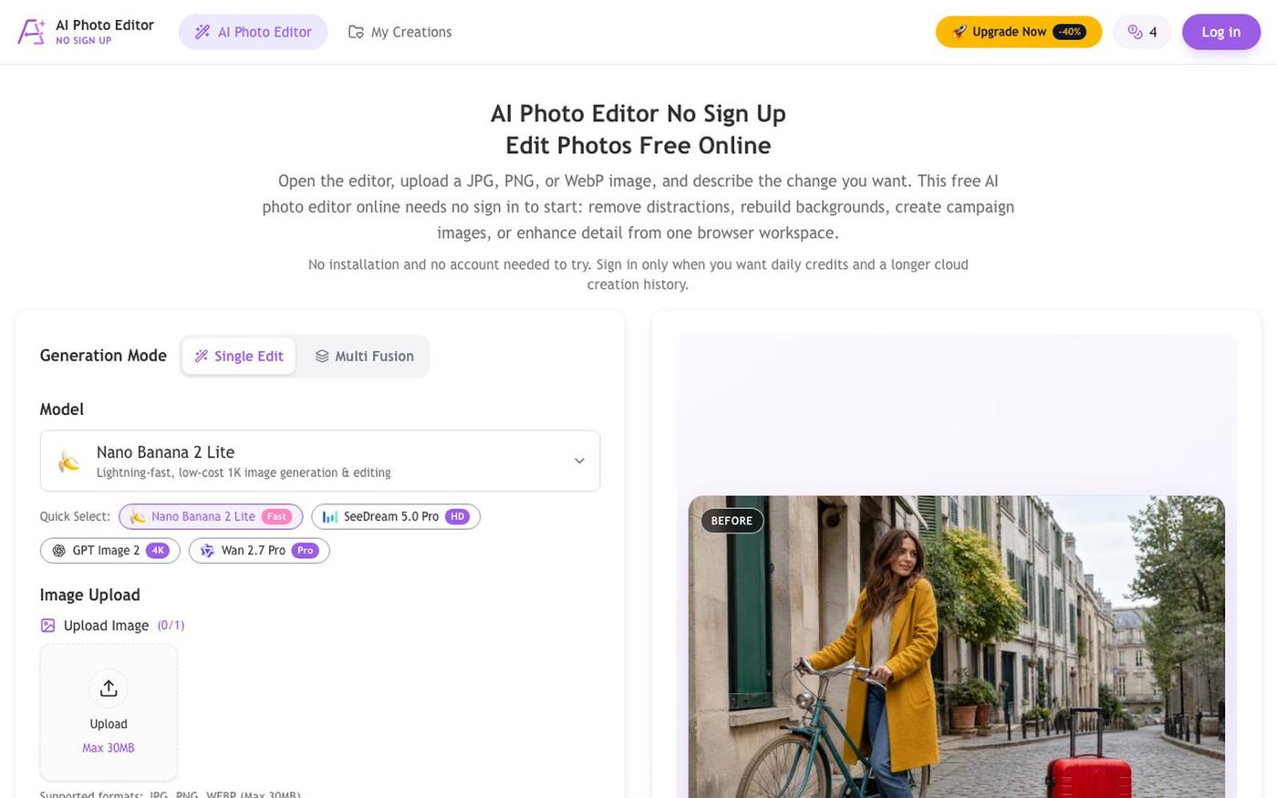 AI Photo Editor No Sign Up - Free Online Photo Editing — screenshot