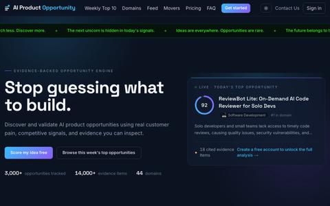 AI Product Opportunity — evidence-backed product opportunities — screenshot