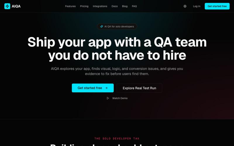 AI Mobile App Testing Without Writing Test Scripts | AIQA — screenshot