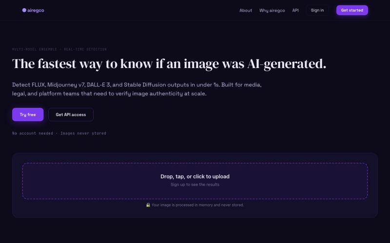 airegco — AI image detection — screenshot