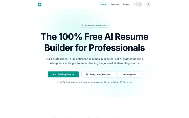Free AI Resume Builder & ATS Resume Editor | AI Resume Craft — screenshot