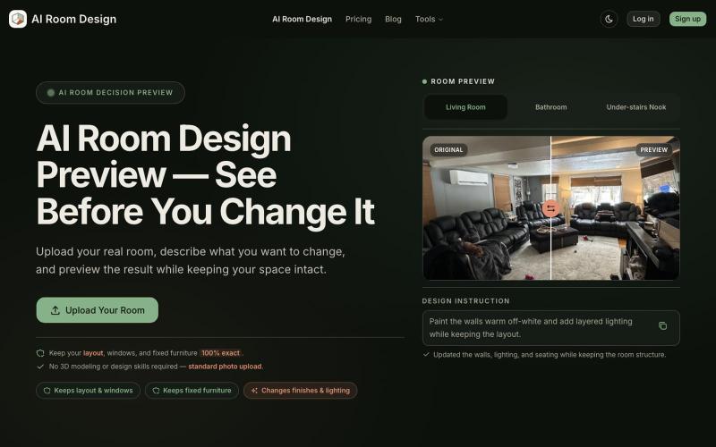 AI Room Design Preview — Upload Your Room, See Changes Before You Decide — screenshot