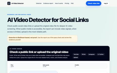 AI Video Detector for Social Links & Uploads — screenshot