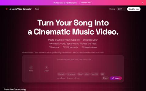 AI Music Video Generator | Turn Your Suno or FlowMusic Song Into a Cinematic MV — screenshot