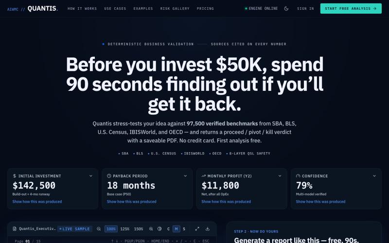 AIWMC Quantis — AI Business Idea Validator — screenshot