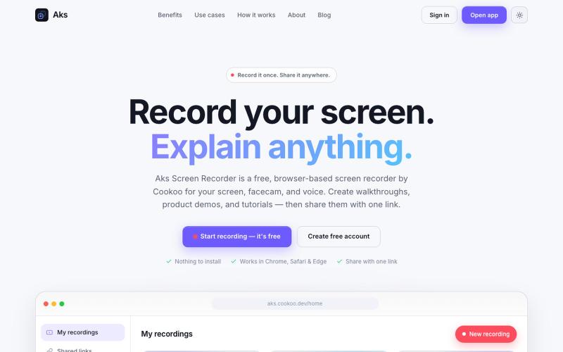 Aks Screen Recorder — Record, Explain & Share — screenshot