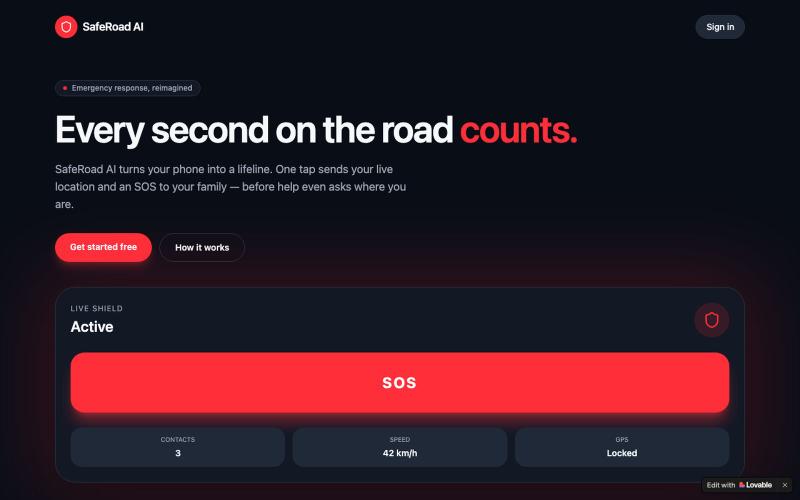 SafeRoad AI — Emergency SOS & live location for the road — screenshot
