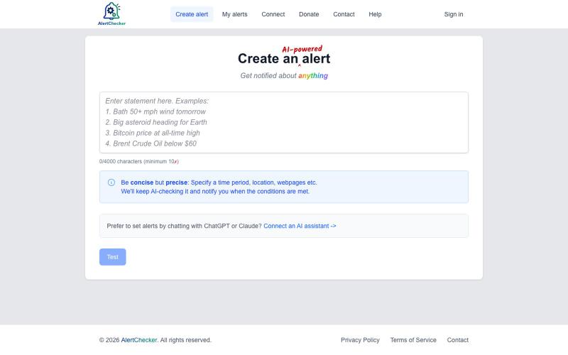 Website Change Alerts, Price Drop & Stock Availability Monitoring | AlertChecker — screenshot