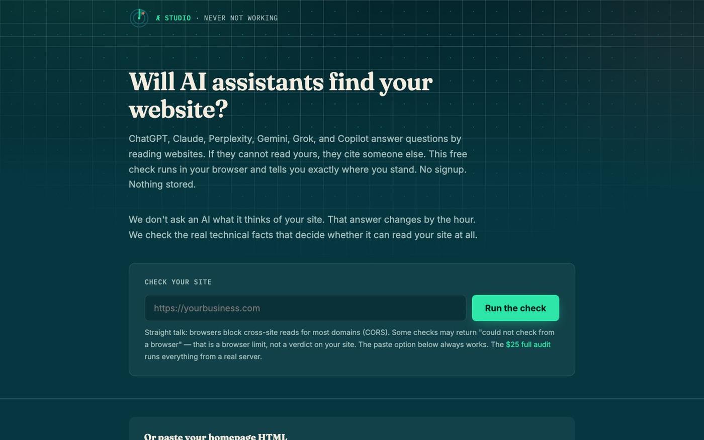 AI Visibility Score — See how your site ranks across every major AI assistant — screenshot
