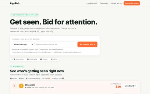 AlgoBid — Pay to Rank #1 on Instagram, TikTok, Twitter & More | $5 Visibility Bo — screenshot