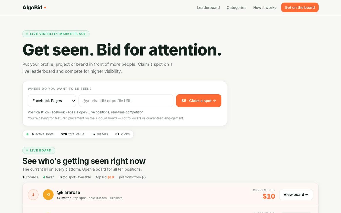 AlgoBid — Pay to Rank #1 on Instagram, TikTok, Twitter & More | $5 Visibility Bo — screenshot