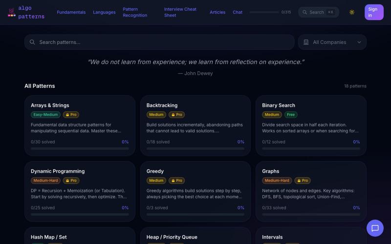 AlgoPatterns - Master DSA Patterns for FAANG Interviews — screenshot