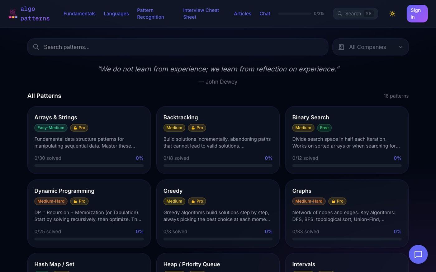 AlgoPatterns - Master DSA Patterns for FAANG Interviews — screenshot