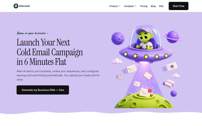 AI Cold Email Software, Pay As You Go | AlienMail — screenshot