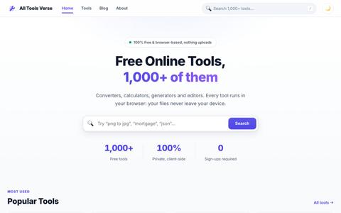 All Tools Verse | 1000+ Free Online Tools for Everyone — screenshot