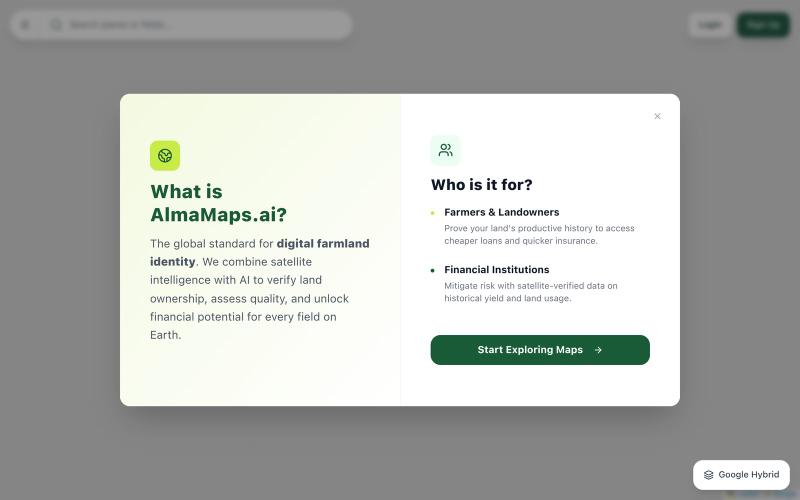 almamaps.ai - map it, prove it, fund it — screenshot