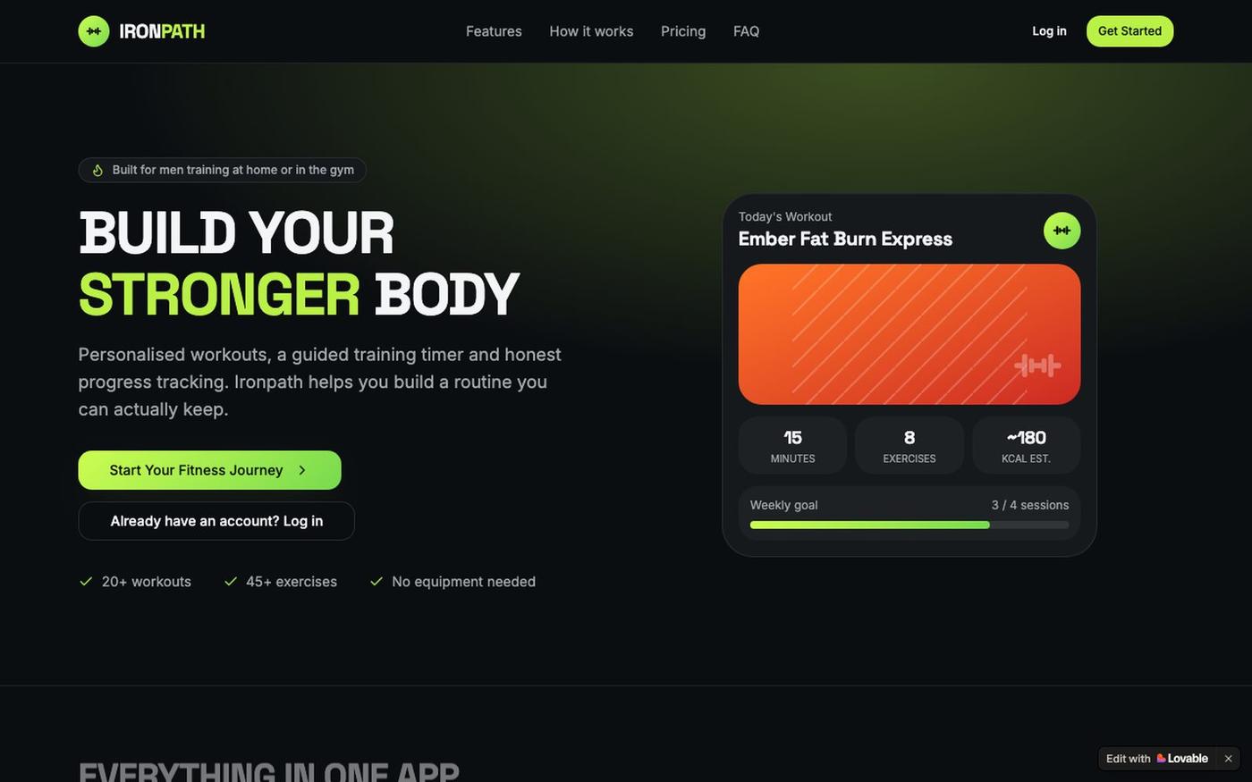 Ironpath — Home Workout & Weight Loss Training for Men — screenshot