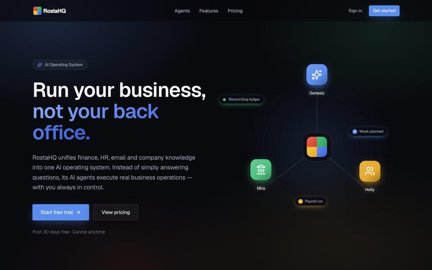 RostaHQ — AI agents for next-generation business owners — screenshot