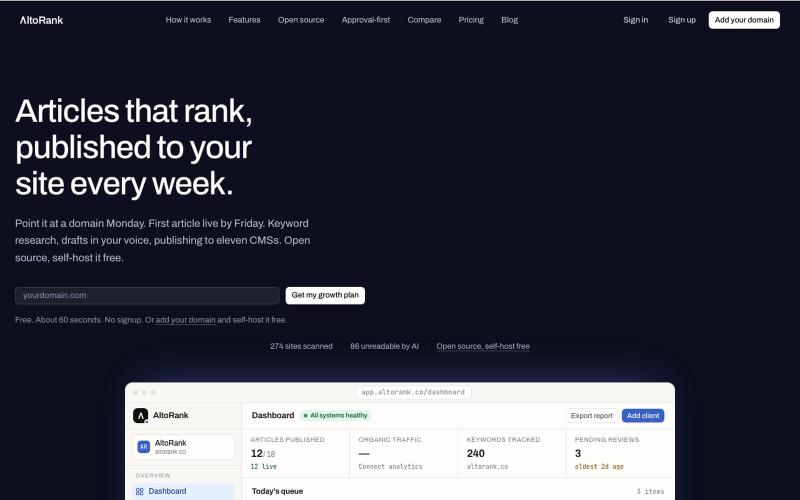 AltoRank | Open-source AI SEO content engine — screenshot