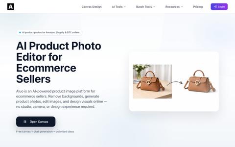 AI Product Photo Editor for Ecommerce | Background Removal & Design | Aluo — screenshot