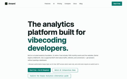 AI Web Analytics and Google Analytics Alternative | Amami — screenshot