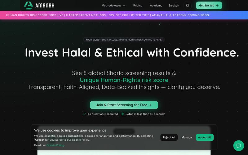 Amanah - Invest Halal & Ethical with Confidence | Shariah Compliant Stock & ETF — screenshot