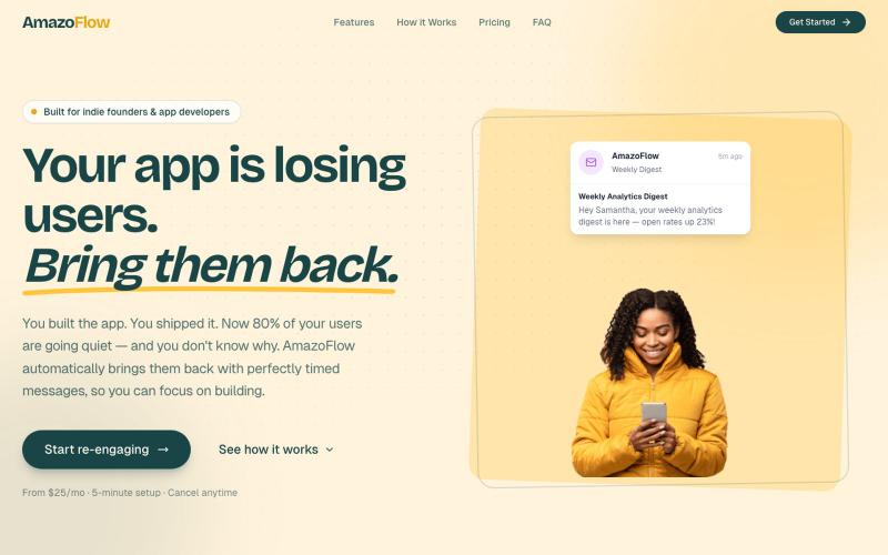 AmazoFlow — Your app is losing users. Bring them back. — screenshot