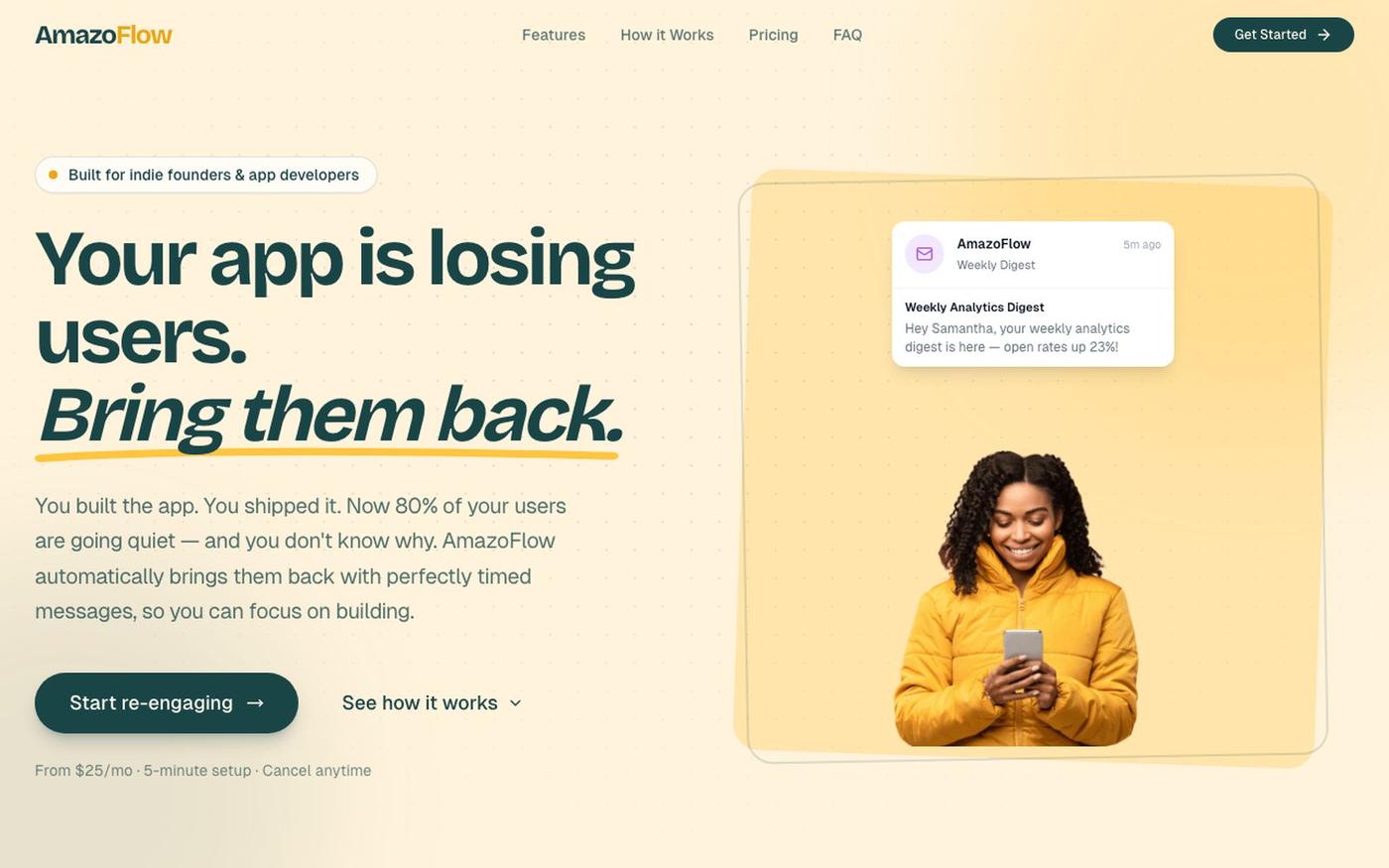 AmazoFlow — Your app is losing users. Bring them back. — screenshot