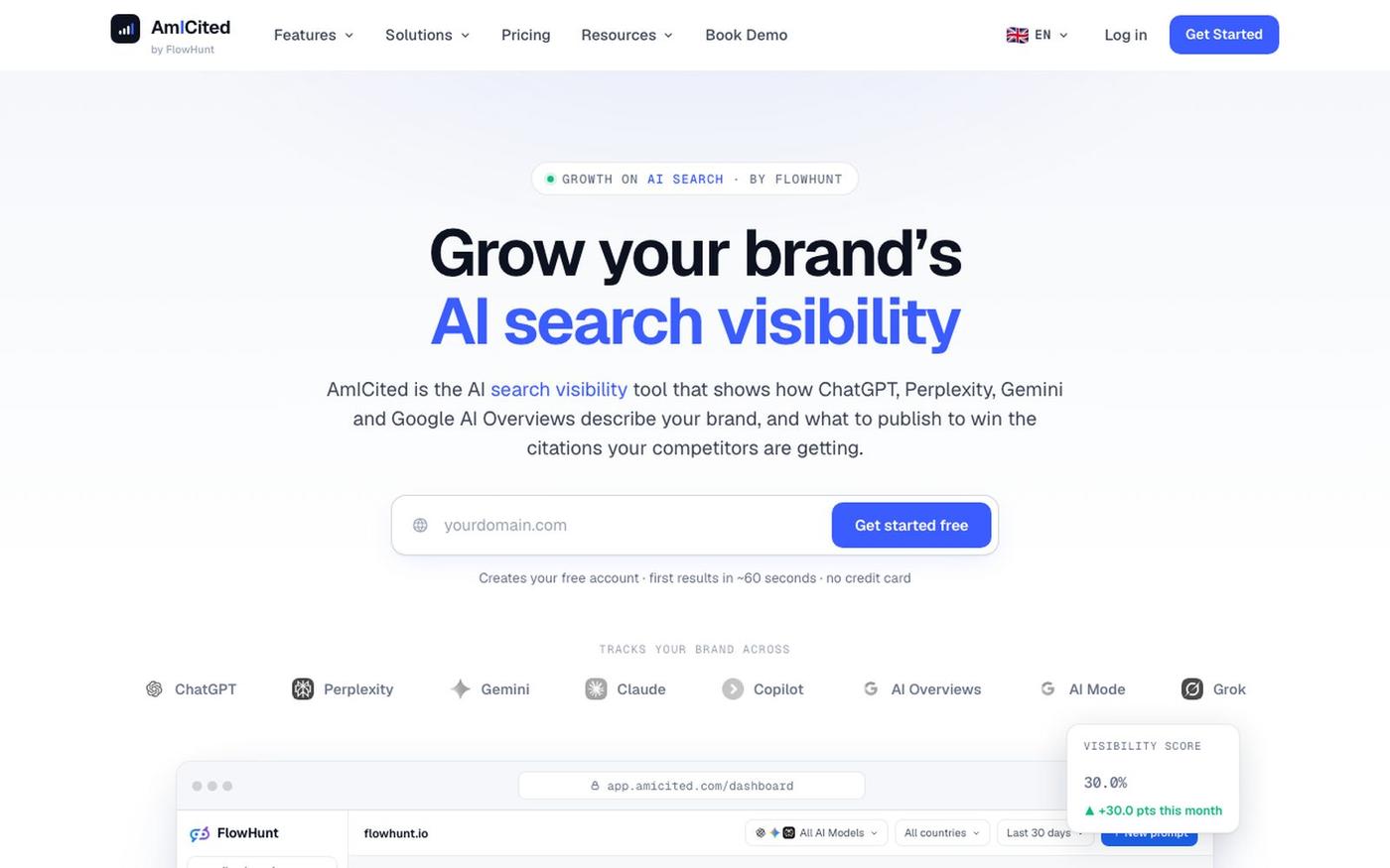 AI Search Visibility Tool: Grow Your Brand on AI Search | AmICited — screenshot