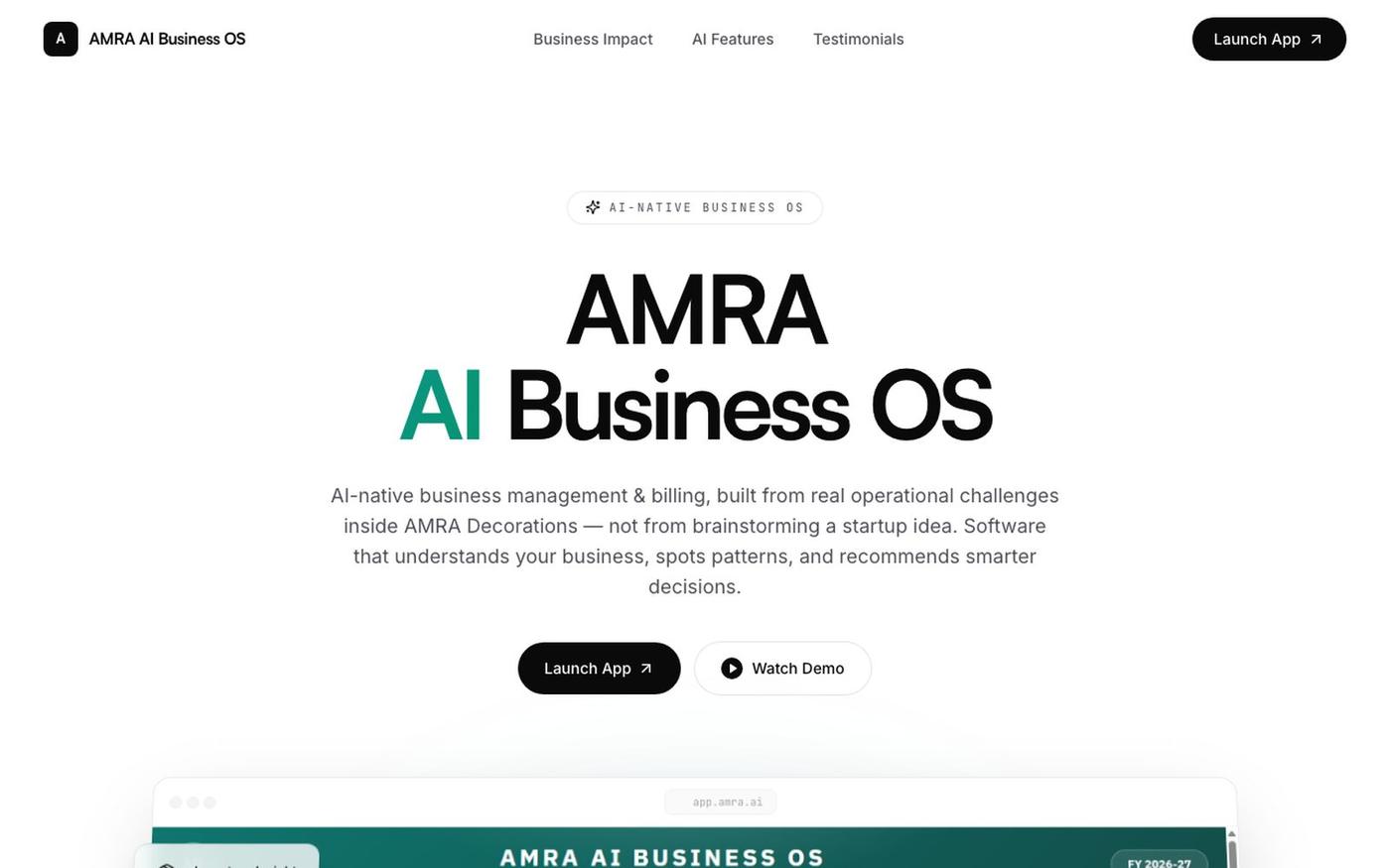 AMRA AI Business OS — AI-Native Business Management — screenshot