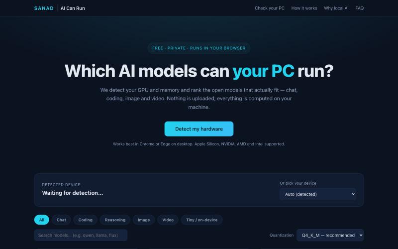 AI Can Run — Which AI models can your PC run locally? — screenshot