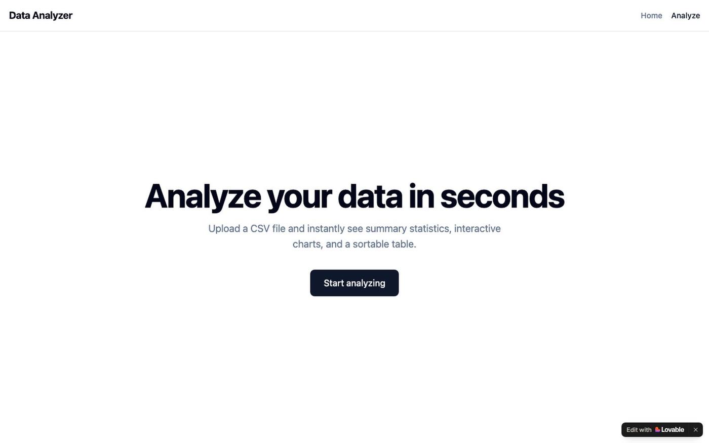 Data Analyzer — Upload and explore your CSV data — screenshot