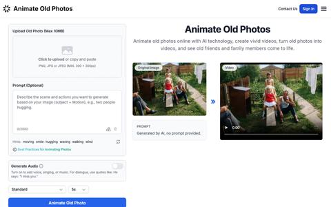 Animate Old Photos Online & Free | Bring Memories to Life with AI — screenshot