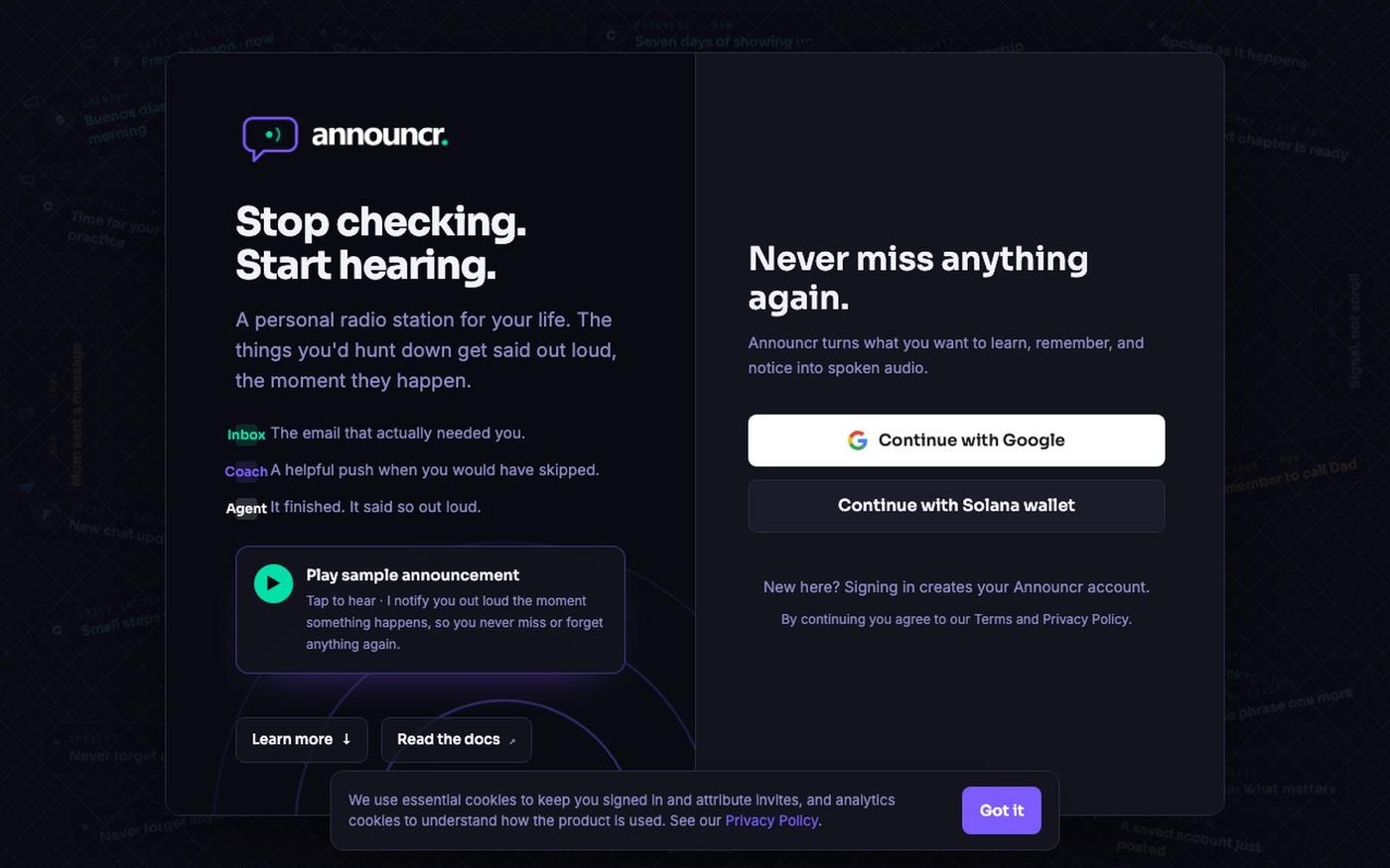 Announcr: Your Life, Out Loud — screenshot