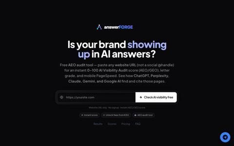 answerFORGE™ — Free AI Visibility Audit & AEO Audit Tool — screenshot