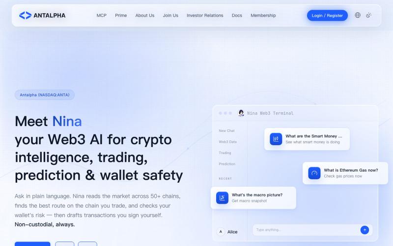 Antalpha Nina — Web3 AI for crypto intelligence & trading — screenshot
