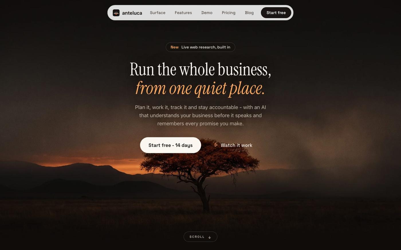 anteluca - the operating system for people who build alone — screenshot