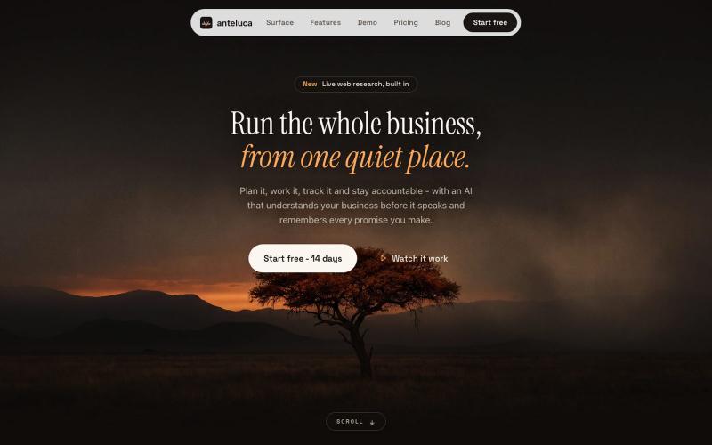 anteluca - the operating system for people who build alone — screenshot