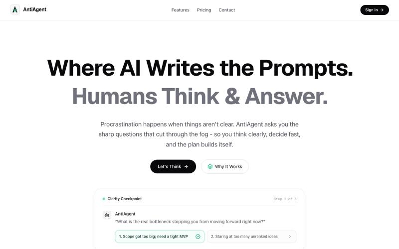 AntiAgent - Where AI Writes the Prompts & Humans Think & Answer — screenshot