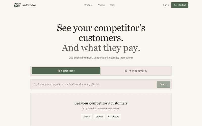 Find your competitor's customers and software spend | anVendor — screenshot