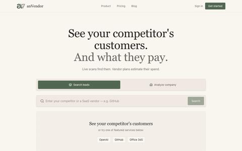 Find your competitor's customers and software spend | anVendor — screenshot