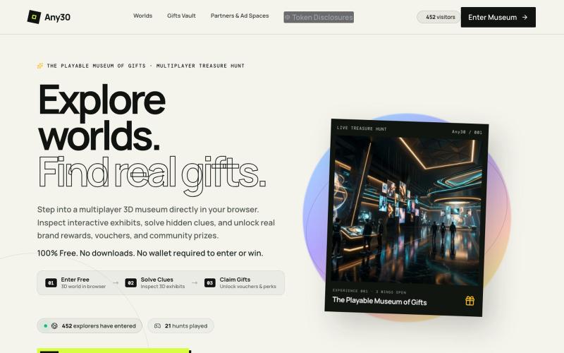 Any30 — The Playable Museum of Gifts | Explore Worlds, Find Gifts — screenshot